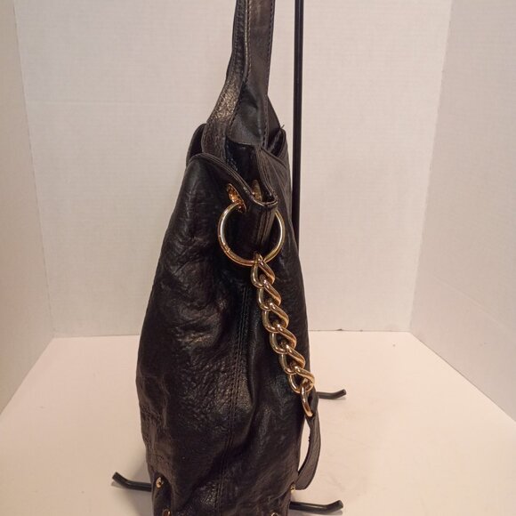 MK MICHAEL KORS Astor Uptown Black Textured Leather Bag Gold Studs Chunky Chain - Picture 9 of 15